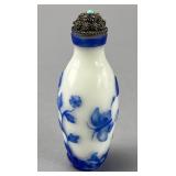Glass Snuff Bottle with Blue Overlay