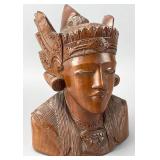 Carved Wooden Bust with Headdress