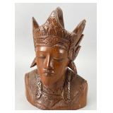 Carved Wooden Bust with Headdress