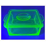 Green Glass Covered Dish