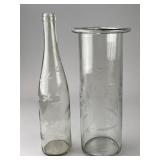Etched Glass Bottle and Vase