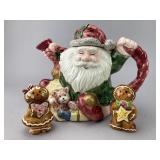 Santa Teapot and Gingerbread Shaker Set