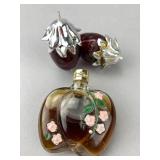 Glass Peach Perfume Bottle & Strawberry Containers