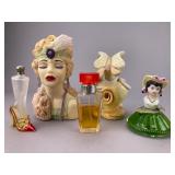 Five Figural Perfume Bottles and Vase