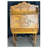 Carved Oak Drop-Front Secretary Desk