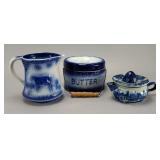 Blue-and-White Ceramic Pastoral Kitchenware Group