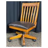 Oak Slat-Back Swivel Office Chair
