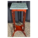 Green Marble-Top Mahogany Plant Stand