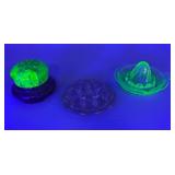 Uranium Glass Flower Frogs & Reamer