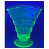 Uranium Glass Footed Fan-Form Vase
