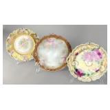 Three Gilded German Porcelain Rose Cabinet Plates