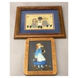 Two Country Folk Art Schoolhouse Pictures