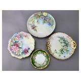 Four Hand-Painted European Floral Plates