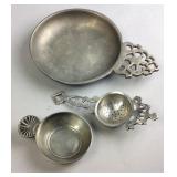 French Pewter Kitchenware and Vintage Tea Strainer