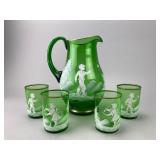 Mary Gregory-Style Green Glass Set
