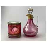 Mary Gregory-Style Decanter & Glass Casket