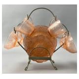 4pcs Pink Glass Tea Set with Stand