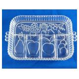 Fruit Motif Pressed Glass Relish Tray