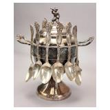 Victorian Silver-Plated Sugar Bowl with Spoons