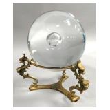 Midcentury Glass Sphere with Brass Stand