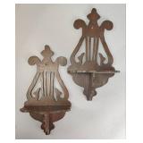 Pair Mid-Century of Lyre-Form Wood Wall Shelves