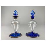 Pair Miniature Cobalt Glass Scent Bottles