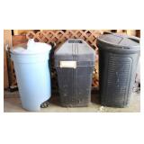 Lot of 3 Plastic Trash Cans