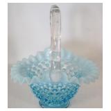 Fenton Opalescent Blue Hobnail Basket