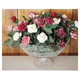 Glass Compote with Porcelain Flower Arrangement