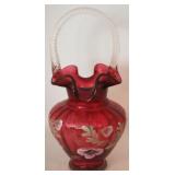 Painted Art Glass Basket