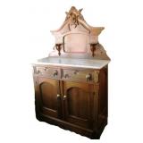 Victorian Walnut Marble Top Buffet with Rack