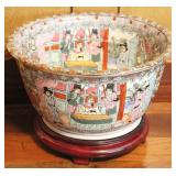 Oriental Pottery Planter with Wood Base