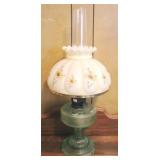 Green Depression Oil Lamp w/ Painted Shade