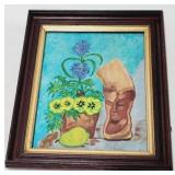 Oil on board painting, walnut frame