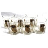 8  piece set of vintage owl glasses