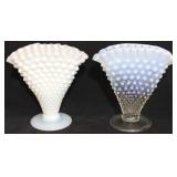 Pair Fenton hobnail fan vases