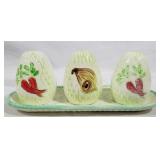 3 Ceramic Shakers w/ underplate by Napco