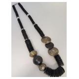 Ebony beads silver disc necklace
