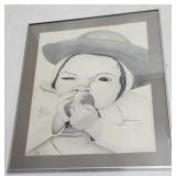 Large framed sketch - front glass is cracked