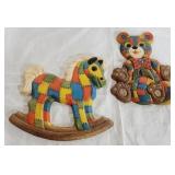 Vintage hobby horse & bear wall art