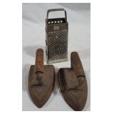 2 Early flat irons & grater