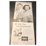 Advertisement from 1952 Post Magazine-Hanes Ad