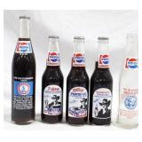 5 Vintage Pepsi Bottles - 4 full/1 empty