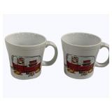 2 Fiestaware Mugs w/ VW Bus Harvest Scene