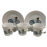 Fiesta Vintage Bicycle 3 Mugs & 2 9" Plates
