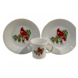 Fiesta Holiday Cardinal Mug & 2 9" Plates