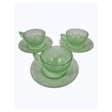3 Green Uranium Glass Horseshoe Cups