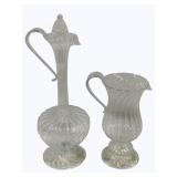 15" Glass Ewer & 9" Glass pitcher