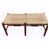 Woven Rush Seat Bench w/ turned wooden frame