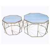 2 Brass Metal & Mirror Top Tables